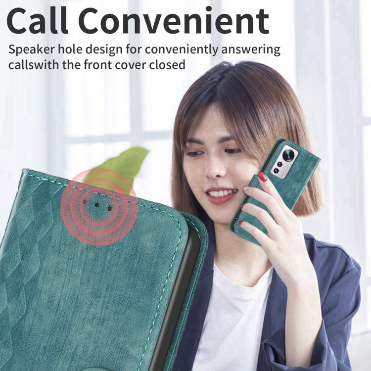 For Xiaomi 12 Plaid Embossed Leather Phone Case(Green) by buy2fix