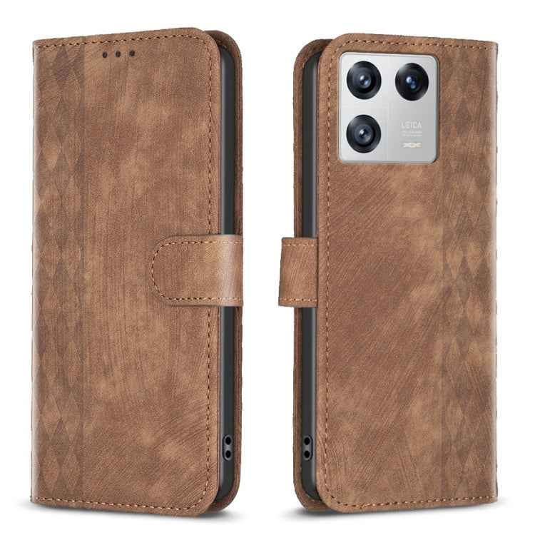 For Xiaomi 13 Plaid Embossed Leather Phone Case(Brown) - Xiaomi Cases by buy2fix | Online Shopping UK | buy2fix