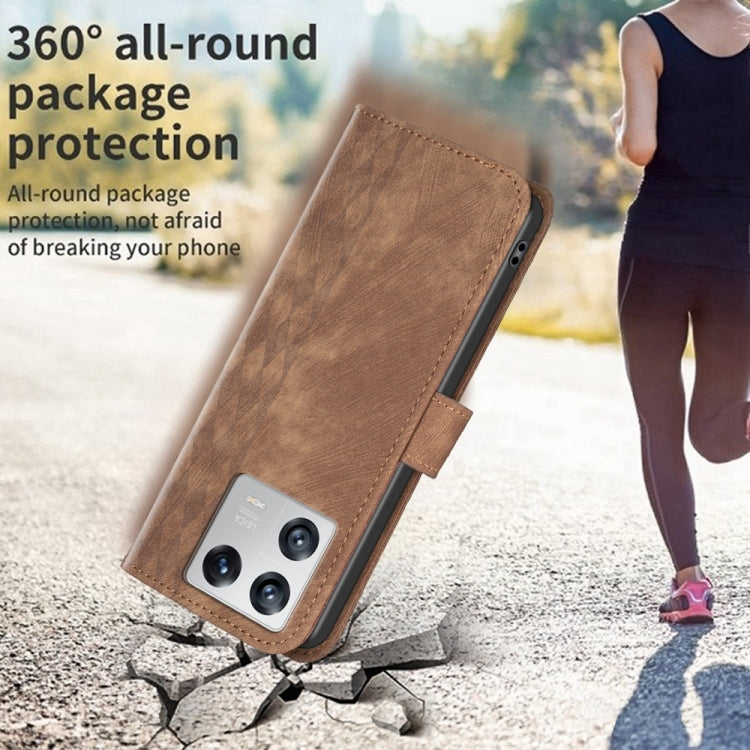 For Xiaomi 13 Plaid Embossed Leather Phone Case(Brown) - Xiaomi Cases by buy2fix | Online Shopping UK | buy2fix