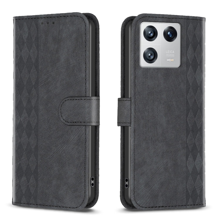 For Xiaomi 13 Plaid Embossed Leather Phone Case(Black) - 13 Cases by buy2fix | Online Shopping UK | buy2fix