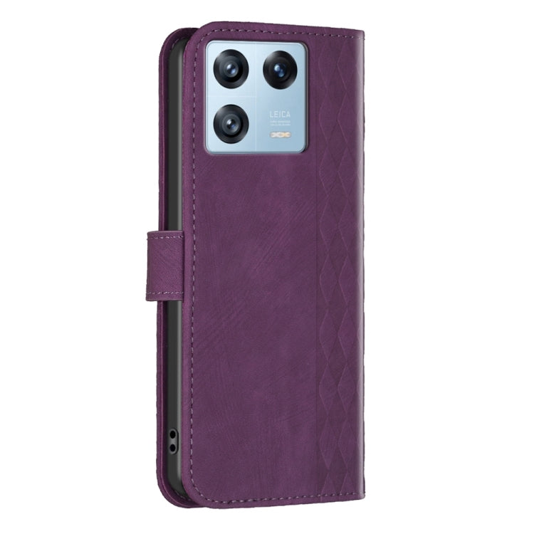 For Xiaomi 13 Pro Plaid Embossed Leather Phone Case(Purple) - Xiaomi Cases by buy2fix | Online Shopping UK | buy2fix