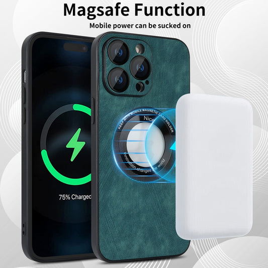 For iPhone 14 Plus Skin Feel Leather MagSafe Magnetic Phone Case(Green) by buy2fix
