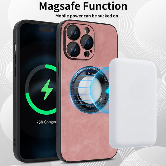 For iPhone 14 Pro Skin Feel Leather MagSafe Magnetic Phone Case(Pink) by buy2fix