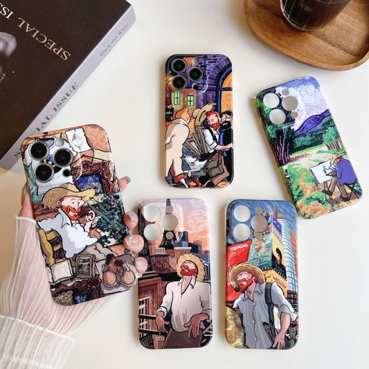 For iPhone 11 Precise Hole Oil Painting Pattern PC Phone Case(Edifice) by buy2fix