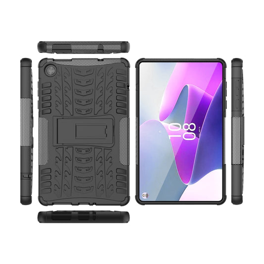 For Lenovo Tab M8 4th Gen Tire Texture TPU + PC Tablet Case with Holder(Black) by buy2fix