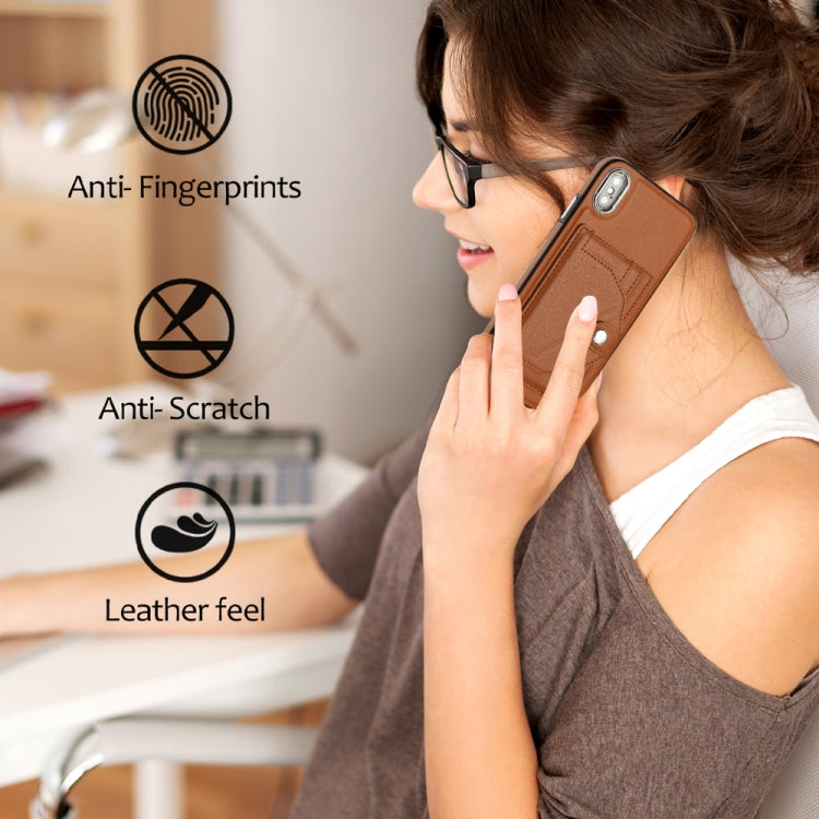 For iPhone XS Max Shockproof Leather Phone Case with Card Holder(Brown) by buy2fix