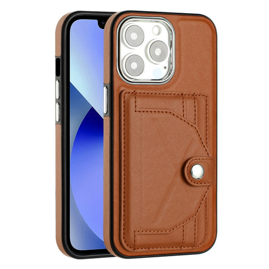 For iPhone 15 Pro Shockproof Leather Phone Case with Card Holder(Brown) by buy2fix