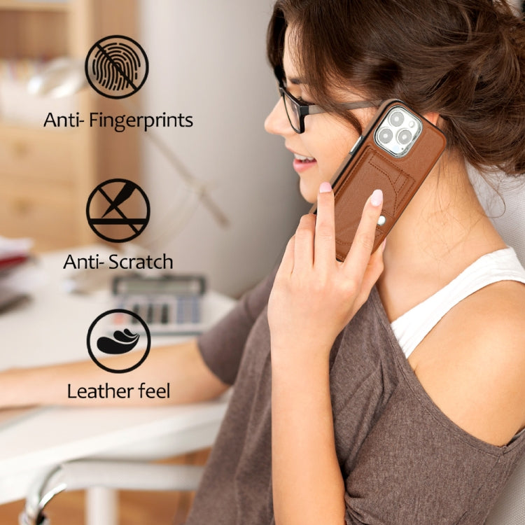 For iPhone 15 Pro Shockproof Leather Phone Case with Card Holder(Brown) by buy2fix