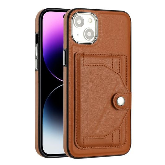 For iPhone 15 Plus Shockproof Leather Phone Case with Card Holder(Brown) by buy2fix