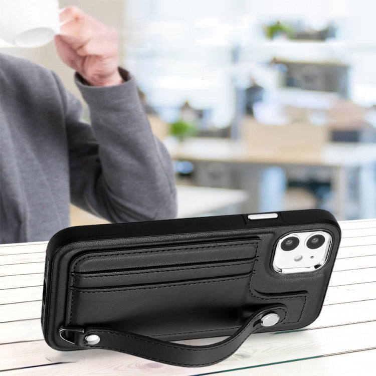 For iPhone 11 Shockproof Leather Phone Case with Wrist Strap(Black) by buy2fix