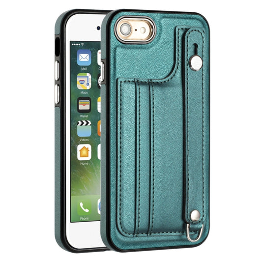 For iPhone SE 2022/SE 2020/6/7/8 Shockproof Leather Phone Case with Wrist Strap(Green) by buy2fix