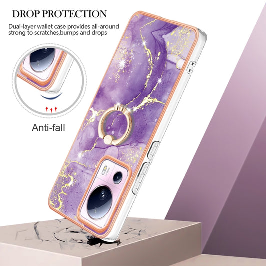 For Xiaomi 13 Lite 5G Electroplating Marble IMD TPU Phone Case with Ring Holder(Purple 002) by buy2fix