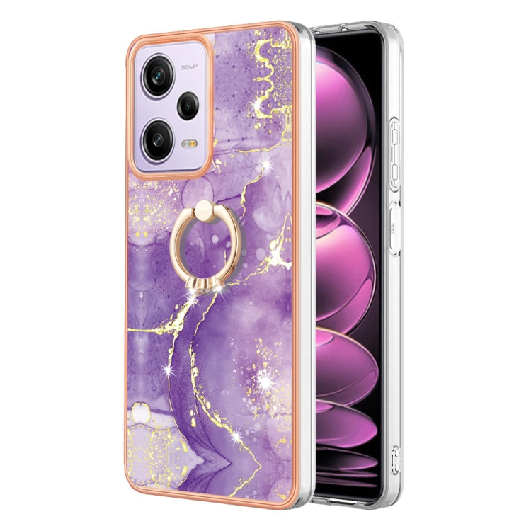 For Xiaomi Redmi Note 12 Pro 5G Global Electroplating Marble IMD TPU Phone Case with Ring Holder(Purple 002) - Xiaomi Cases by buy2fix | Online Shopping UK | buy2fix