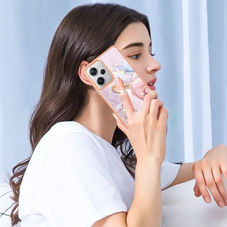 For Xiaomi Redmi Note 12 Pro+ Global Electroplating Marble IMD TPU Phone Case with Ring Holder(Rose Gold 005) by buy2fix