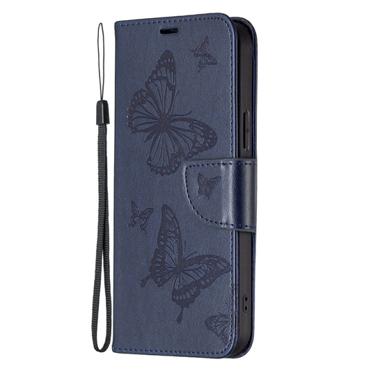 For Xiaomi Poco F5 5G / Redmi Note 12 Turbo Two Butterflies Embossing Leather Phone Case(Blue) by buy2fix