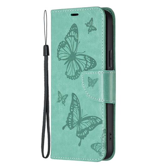 For Xiaomi Poco F5 5G / Redmi Note 12 Turbo Two Butterflies Embossing Leather Phone Case(Green) by buy2fix