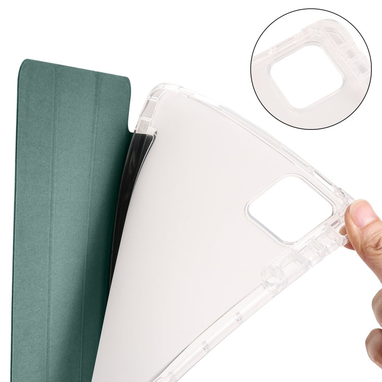 For Xiaomi Pad 6 / 6 Pro 3-fold Clear TPU Smart Leather Tablet Case with Pen Slot(Dark Green) by buy2fix
