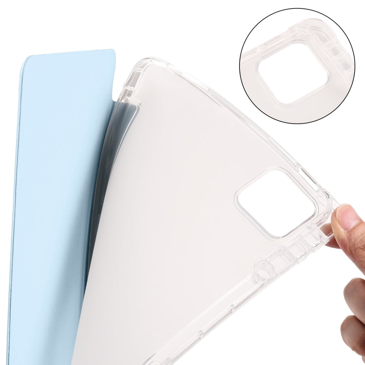 For Xiaomi Pad 6 / 6 Pro 3-fold Clear TPU Smart Leather Tablet Case with Pen Slot(Ice Blue) by buy2fix