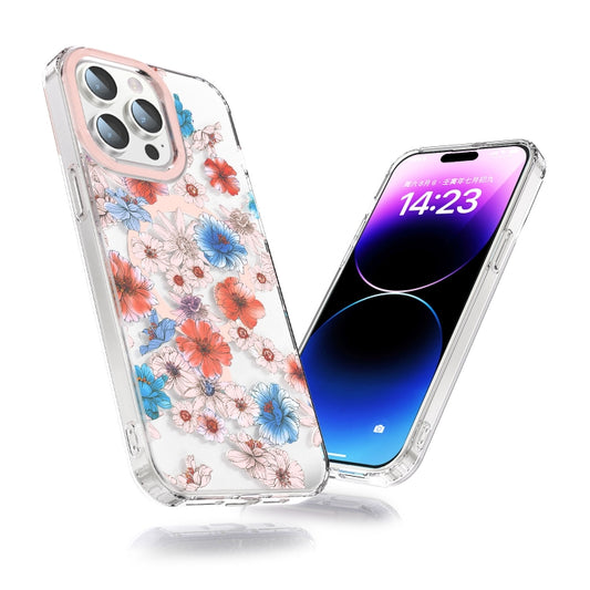 For iPhone 14 Pro MagSafe Magnetic TPU Phone Case(White Blue Flower) by buy2fix