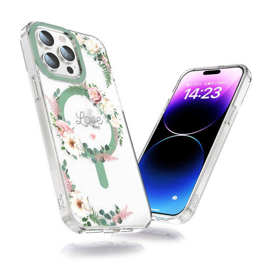 For iPhone 14 Pro MagSafe Magnetic TPU Phone Case(White Pink Rose) by buy2fix
