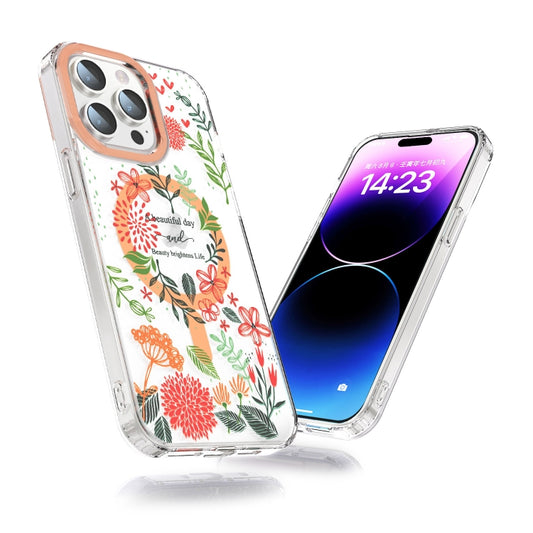 For iPhone 14 Pro MagSafe Magnetic TPU Phone Case(Red Flowers and Green Leaves) by buy2fix