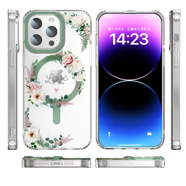 For iPhone 15 Pro MagSafe Magnetic TPU Phone Case(White Pink Rose) - iPhone 15 Pro Cases by buy2fix | Online Shopping UK | buy2fix