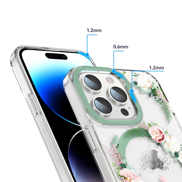 For iPhone 15 Pro MagSafe Magnetic TPU Phone Case(White Pink Rose) - iPhone 15 Pro Cases by buy2fix | Online Shopping UK | buy2fix