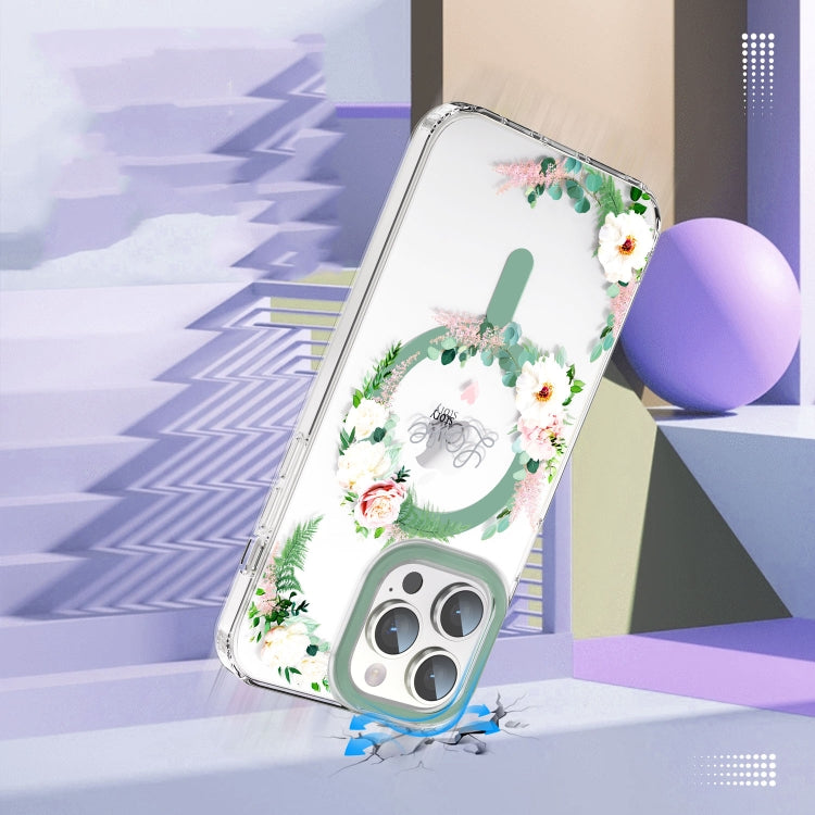 For iPhone 15 Pro MagSafe Magnetic TPU Phone Case(White Pink Rose) - iPhone 15 Pro Cases by buy2fix | Online Shopping UK | buy2fix