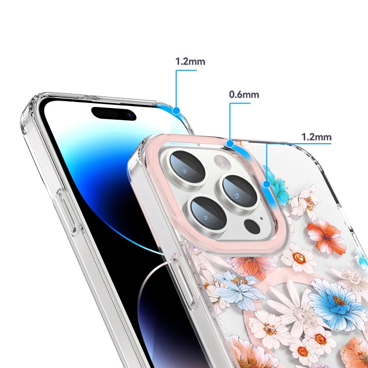 For iPhone 15 MagSafe Magnetic TPU Phone Case(White Blue Flower) - iPhone 15 Cases by buy2fix | Online Shopping UK | buy2fix