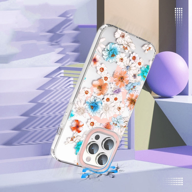 For iPhone 15 MagSafe Magnetic TPU Phone Case(White Blue Flower) - iPhone 15 Cases by buy2fix | Online Shopping UK | buy2fix