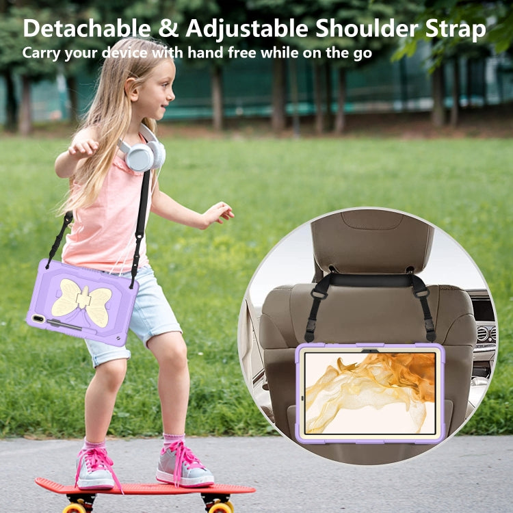 For Samsung Galaxy Tab S8+ / S7+ Butterfly Kickstand Heavy Duty Hard Rugged Tablet Case(Beige+Raro Purple) by buy2fix