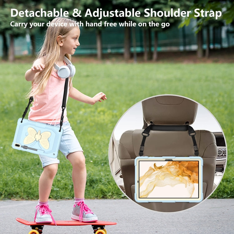 For Samsung Galaxy Tab S8+ / S7+ Butterfly Kickstand Heavy Duty Hard Rugged Tablet Case(Beige+Ice Blue) by buy2fix