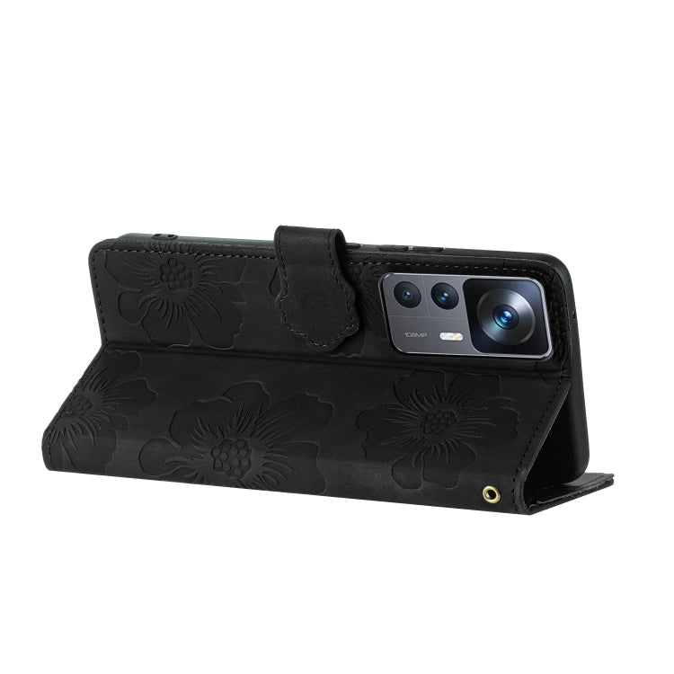 For Xiaomi 12T / 12T Pro Flower Embossing Pattern Leather Phone Case(Black) - Xiaomi Cases by buy2fix | Online Shopping UK | buy2fix