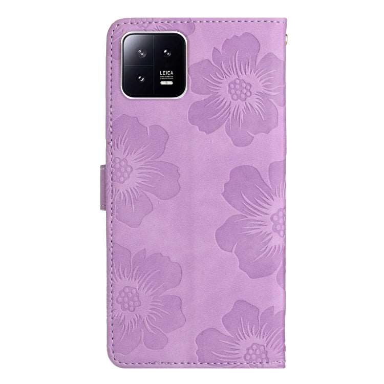 For Xiaomi 13 Pro Flower Embossing Pattern Leather Phone Case(Purple) - Xiaomi Cases by buy2fix | Online Shopping UK | buy2fix