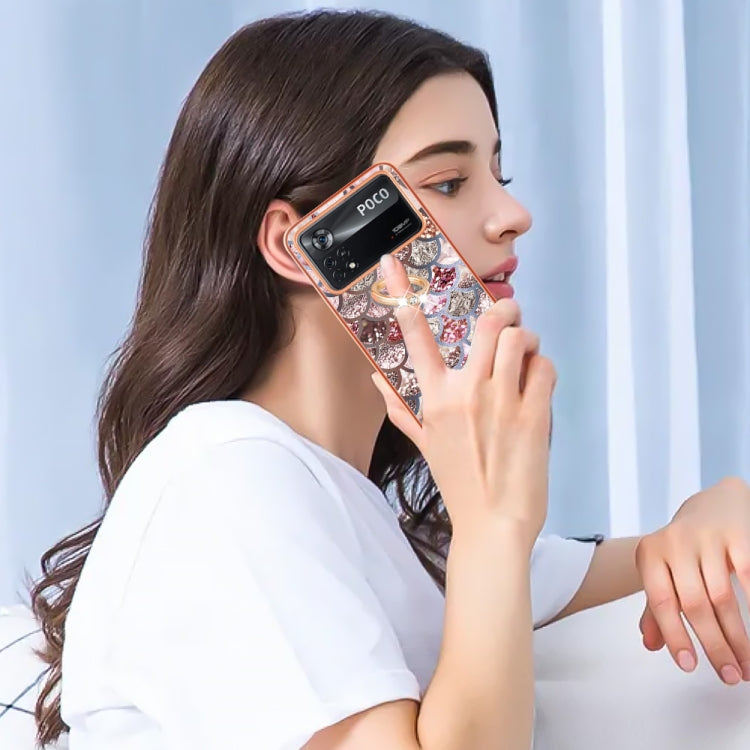 For Xiaomi Poco X4 Pro 5G Electroplating IMD TPU Phone Case with Ring(Pink Scales) by buy2fix