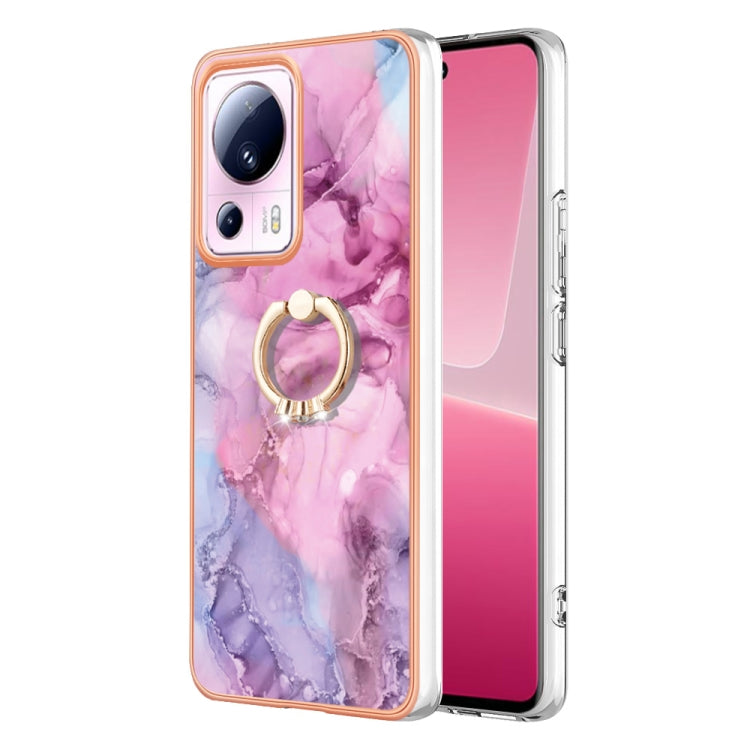 For Xiaomi 13 Lite 5G Electroplating Marble Dual-side IMD Phone Case with Ring(Pink 013) - Xiaomi Cases by buy2fix | Online Shopping UK | buy2fix