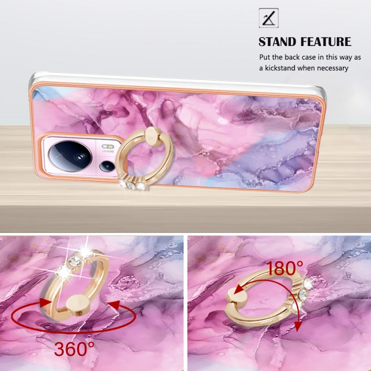 For Xiaomi 13 Lite 5G Electroplating Marble Dual-side IMD Phone Case with Ring(Pink 013) - Xiaomi Cases by buy2fix | Online Shopping UK | buy2fix