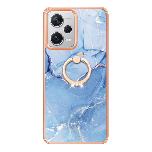 For Xiaomi Redmi Note 12 Pro+ Global Electroplating Marble Dual-side IMD Phone Case with Ring(Blue 018) by buy2fix