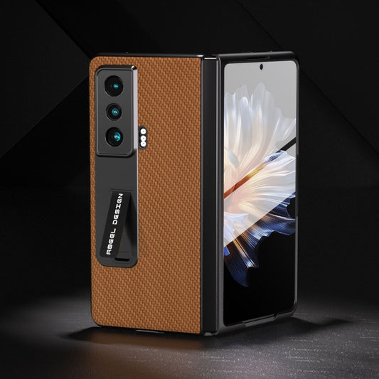 For Honor Magic Vs Carbon Fiber Texture Integrated Protective Phone Case with Holder(Dark Brown) by buy2fix