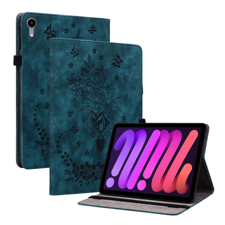 For iPad mini 2024 / mini 6 Butterfly Rose Embossed Leather Smart Tablet Case(Dark Blue) - iPad mini 6 Cases by buy2fix | Online Shopping UK | buy2fix