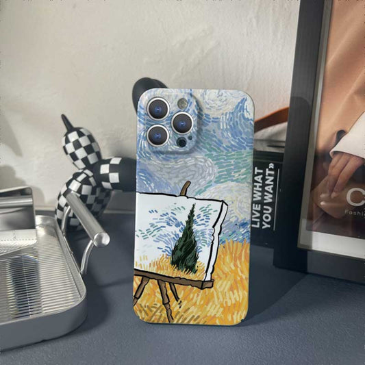 For iPhone 14 Pro Max Precise Hole Oil Painting Pattern PC Phone Case(Landscape Painting) by buy2fix