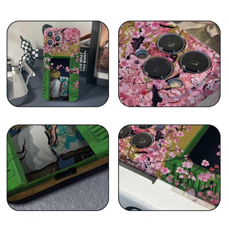 For iPhone 13 mini Precise Hole Oil Painting Pattern PC Phone Case(Peach Blossom) by buy2fix