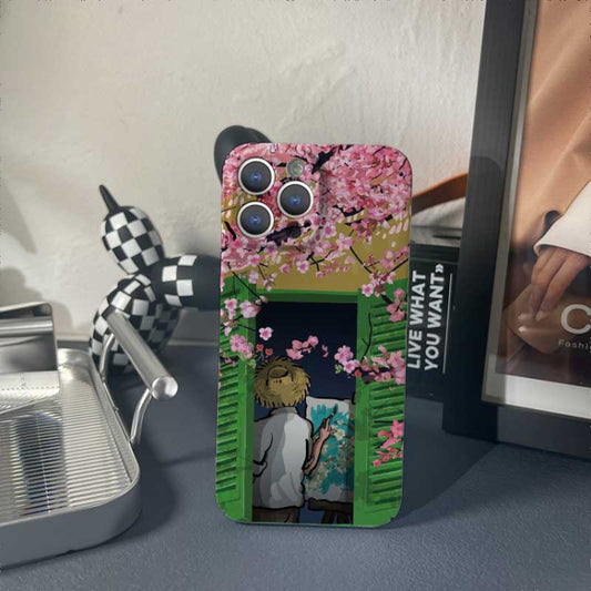 For iPhone 12 Precise Hole Oil Painting Pattern PC Phone Case(Peach Blossom) by buy2fix