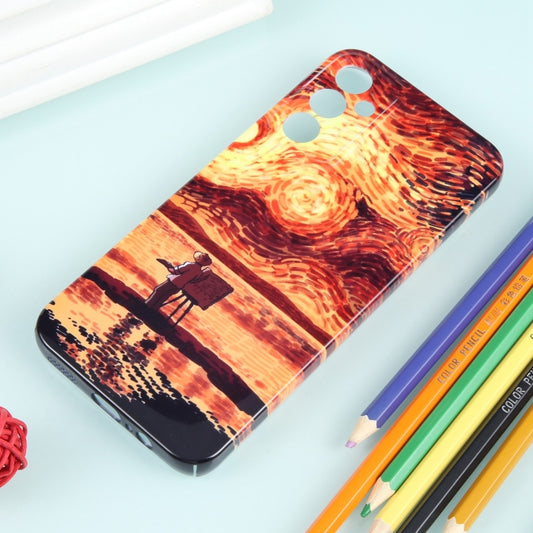 For Samsung Galaxy S22 5G Precise Hole Oil Painting Pattern PC Phone Case(Sunset) by buy2fix