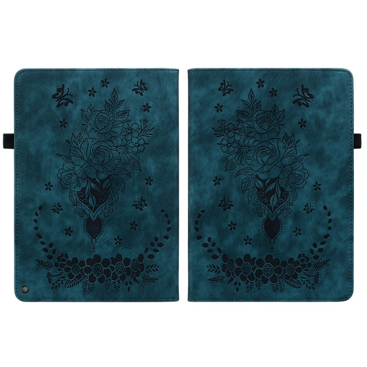 For Amazon Kindle Fire HD10 2021 Butterfly Rose Embossed Leather Smart Tablet Case(Dark Blue) by buy2fix