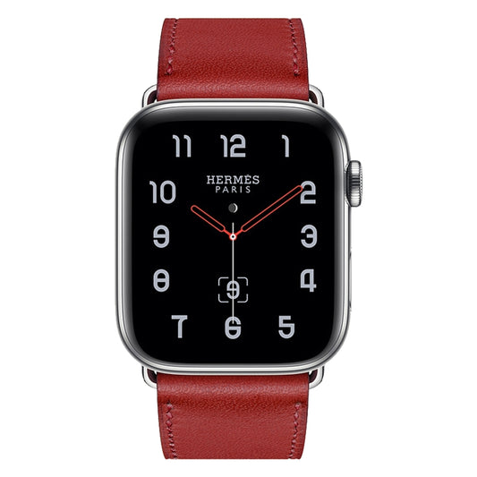 For Apple Watch Series 7 45mm / 6 & SE & 5 & 4 44mm / 3 & 2 & 1 42mm Leather Watch Band(Red) - Watch Bands by buy2fix | Online Shopping UK | buy2fix