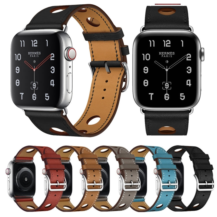 For Apple Watch Series 7 45mm / 6 & SE & 5 & 4 44mm / 3 & 2 & 1 42mm Leather Three Holes Watch Band(Grey) by buy2fix