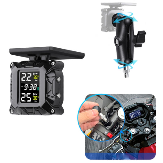M9 Color Screen Motorcycle Solar Wireless Tire Pressure Monitor With M10 Fixed Mount by buy2fix