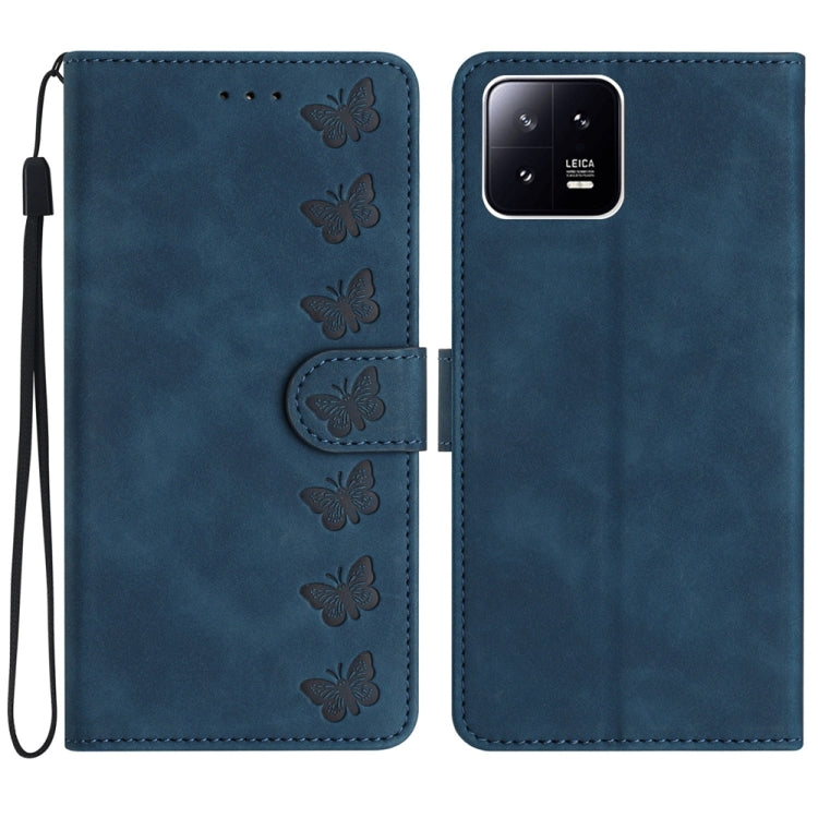 For Xiaomi 13 Pro Seven Butterflies Embossed Leather Phone Case(Blue) - Xiaomi Cases by buy2fix | Online Shopping UK | buy2fix