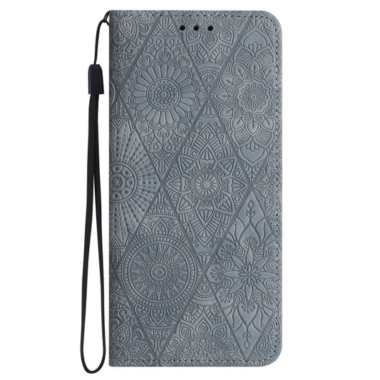 For Samsung Galaxy A02s 166mm Ethnic Embossed Adsorption Leather Phone Case(Grey) by buy2fix